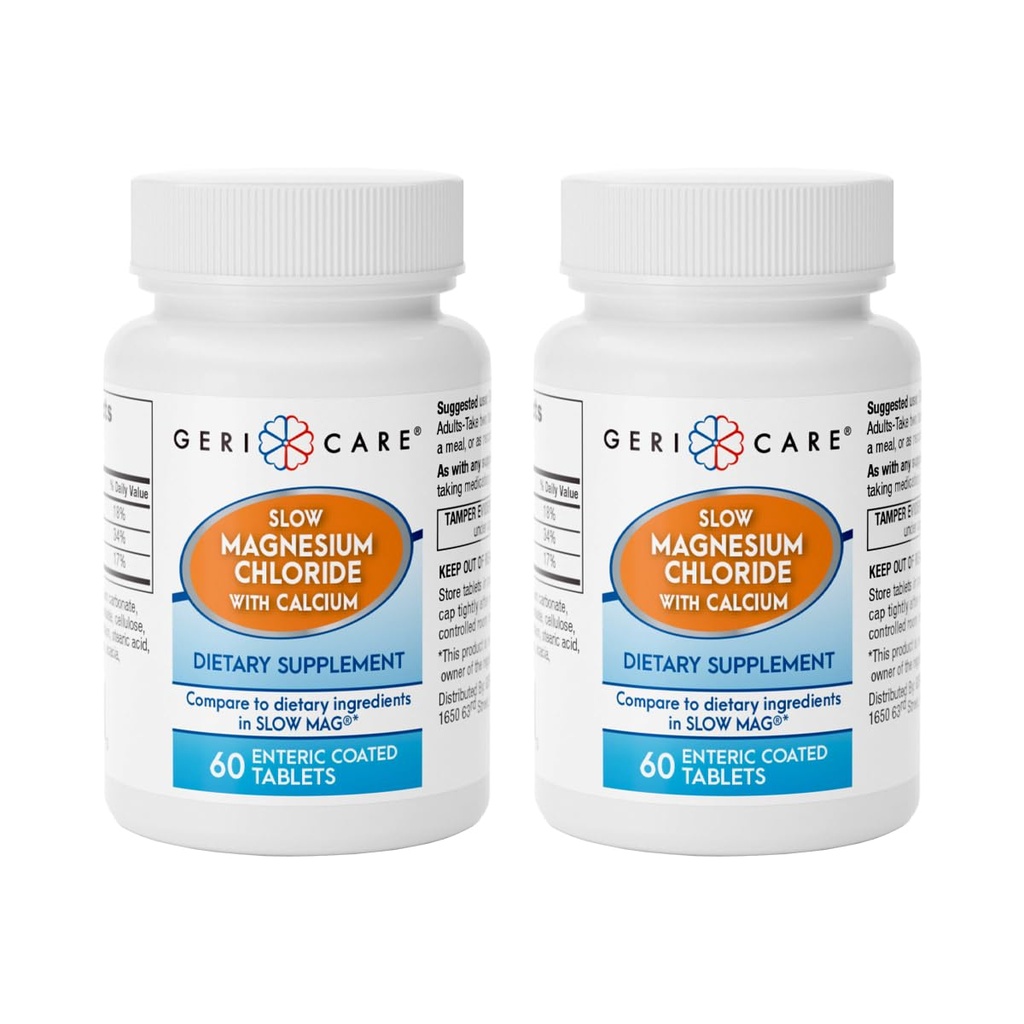 Gericare Slow Magnesium Chloride | Calcium Tabletten von Geri-Care | Nahrungsergänzungsmittel | 60 Count Bottle (Pack von 2)