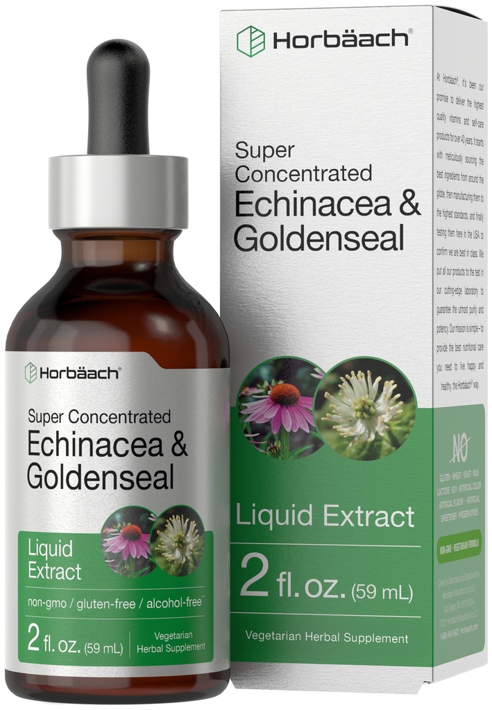 Horbäach Echinacea Goldenseal Flüssige Tinktur Tropfen | 2 fl oz | Alkoholfreier Extrakt | Vegetarisch, Non-GMO, Glutenfreie Ergänzung