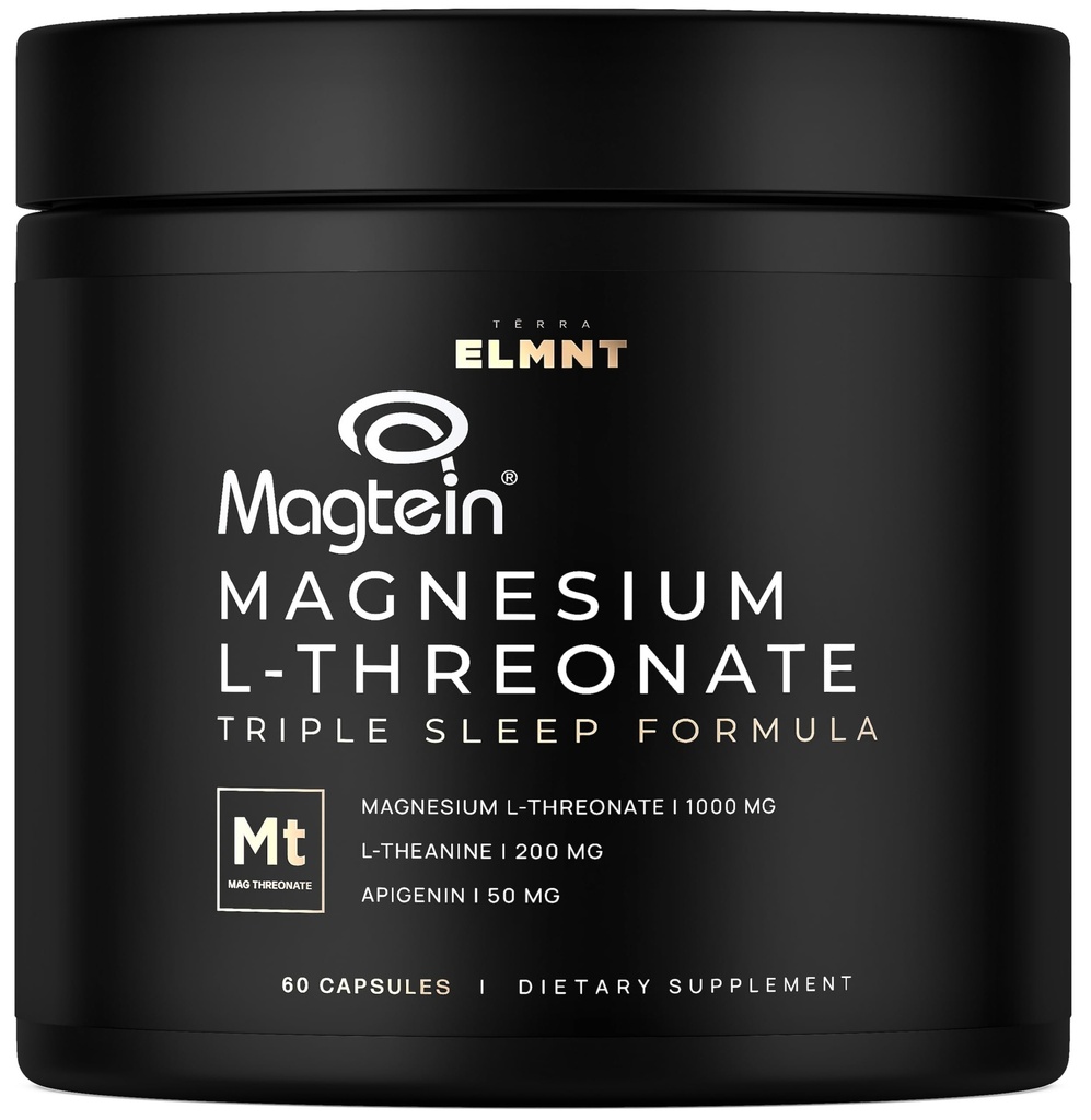 ELMNT Triple Sleep Magnesium Threonate w. Apigenin, Theanin & Magtein Magnesium L-Threonate - Hohe Absorption Magnesium Supplement Kapseln für Männer und Frauen Magnesium Pulver Pillen