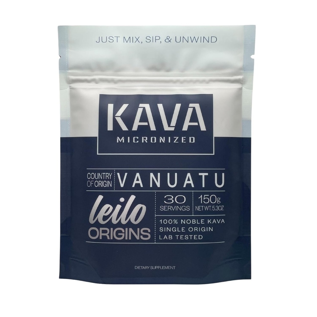 Leilo Instant Mix Micronized Kava Powder | von Vanuatu | Einfach Mix & Servieren, um Stress zu unterstützen und Entspannung zu fördern (150 Gramm | 30 Portionen)