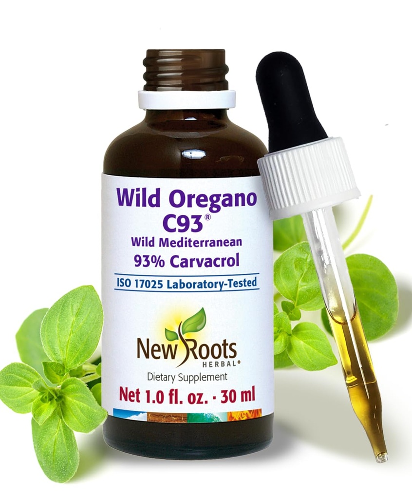 Neue Wurzeln | Wilde Oregano Öltropfen mit 93% Carvacrol (1 fl oz) Organisches Öl von Oregano Extrakt (547 Servierungen) | Höchste Konzentration, Non-GMO, Vegan, Glutenfrei