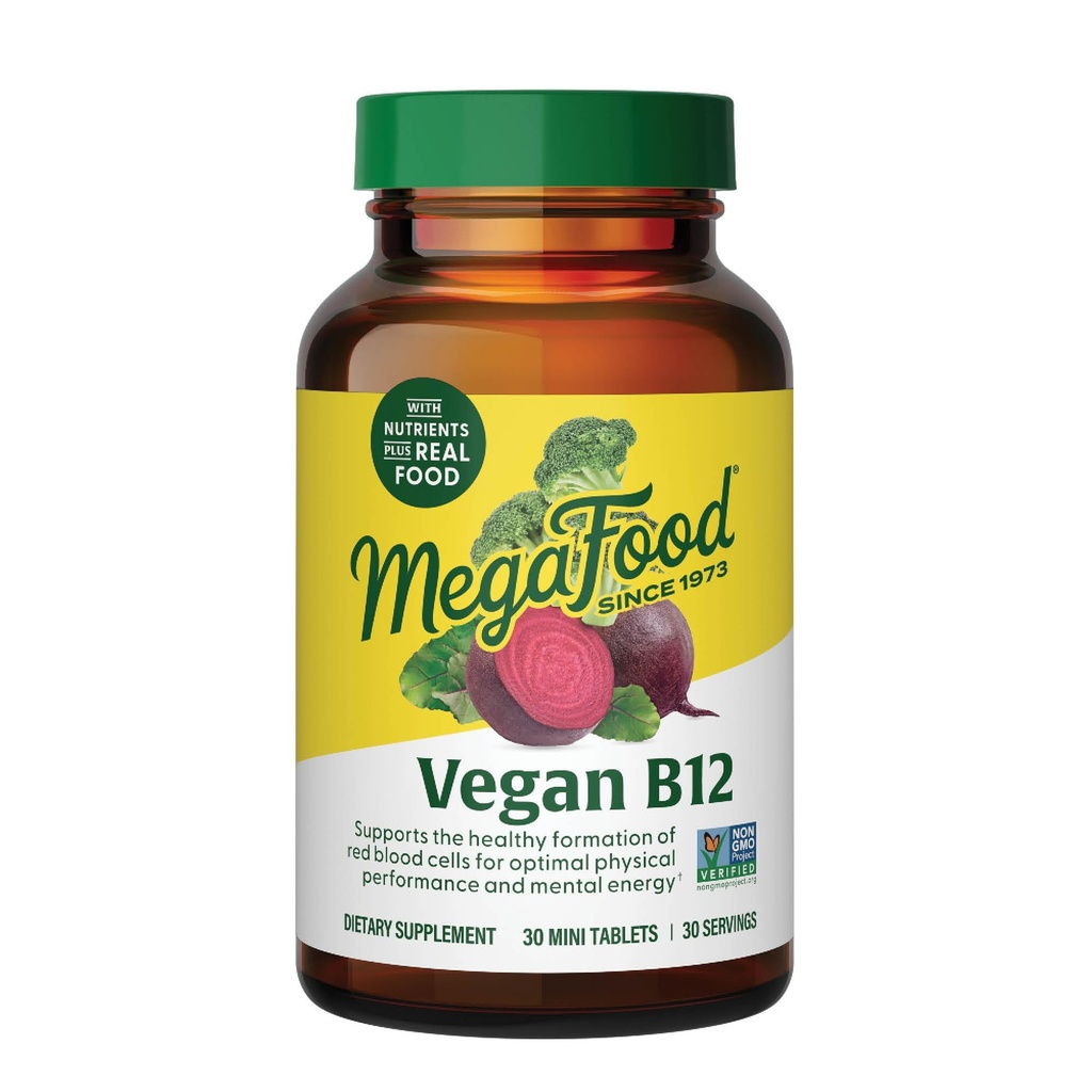 MegaFood Vegan Vitamin B12, Vitamin B Ergänzung mit Vitamin B6, B12 Vitamine und Folsäure, unterstützt Cellular Energy Production, Nervous System Health & Cardiovascular Function - 30 Tabletten