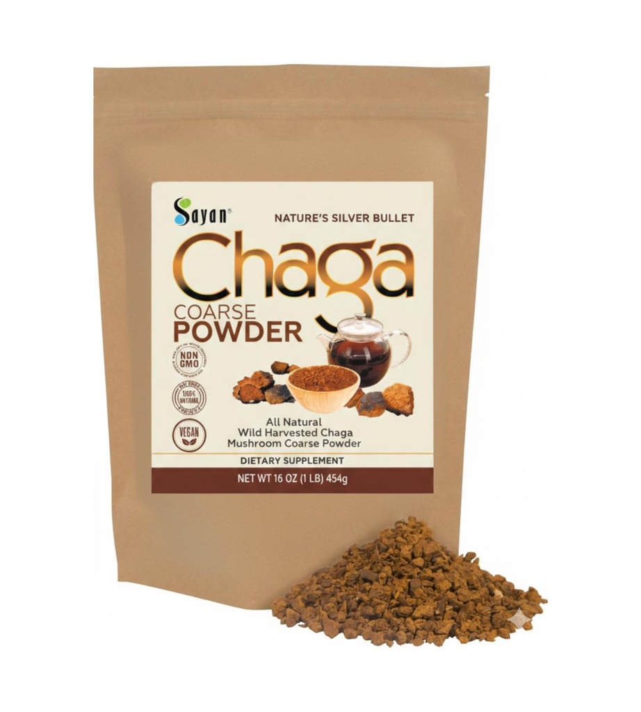 Sayan Sibérie Pure Raw Poudre Chaga 1lb / 454g – Thé Super Antioxydant Récolté par la Forêt Sauvage Premium – Supporte le système immunitaire et la santé digestive – Focus, énergie, clarté, bien-être - Non-OGM