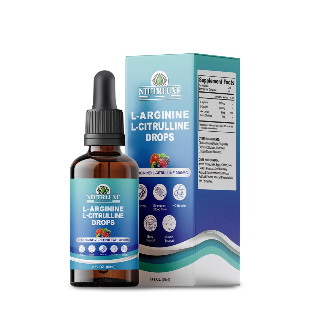 L-Arginine L-Citrulline gouttes liquides, L-Arginine pour hommes avec Boron et Zinc, Suppléments L-Arginine L-Citrulline à haute absorption, L-Arginine liquide sublingual 1000 mg,Vegan, Non OGM, 60ml
