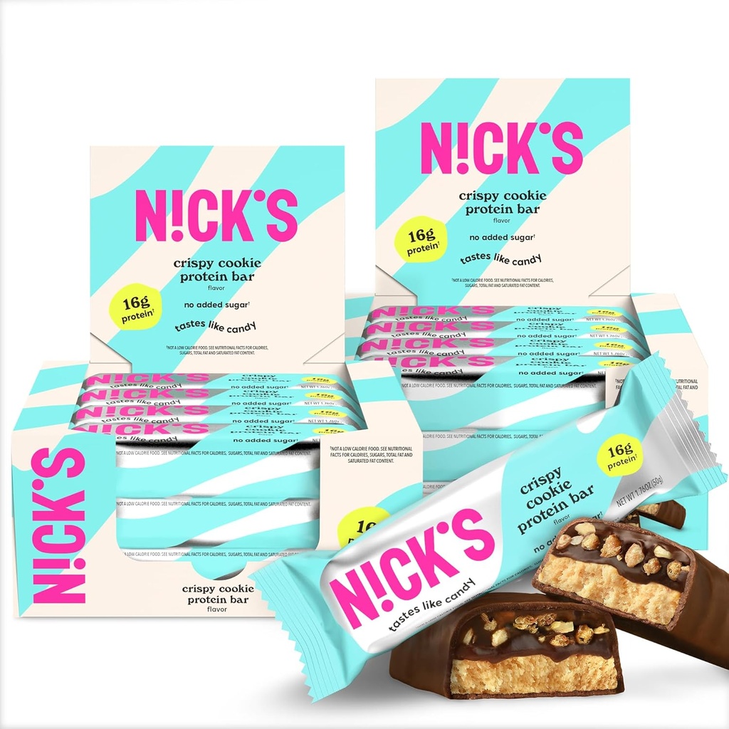 Nick's Protein Bars Krispi Cookie | 16g Protein | 210 Kalorien | Low Carb Keto Friendly Snacks No Added Sugar (Multipack 24 bar x 50g)
