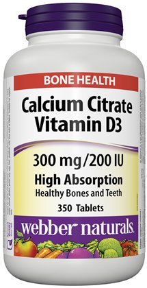 Webber Naturals Citrate de calcium Vitamine D3, 300mg / 200IU Haute absorption, 350 comprimés