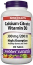 Webber Naturals Citrate de calcium Vitamine D3, 300mg / 200IU Haute absorption, 350 comprimés
