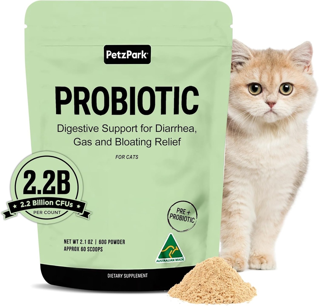 Probiotic for Cats & Kittens - Cat Probiotic Powder for Hairball Prevention, Verdauungsunterstützung, Immungesundheit, Präbiotika und Durchfallhilfe - Geeignet für Indoor Cats & Kittens - 60 Scoops