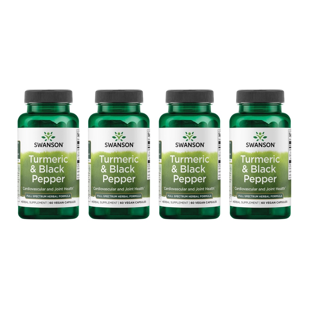 Swanson Poivre noir et curcuma - Supplément de soutien pour la santé articulaire biologique, la santé cardiaque, la digestion et le foie - Formule naturelle pour une biodisponibilité accrue et l'absorption - (60 Capsules de Veggie) 4 Pack