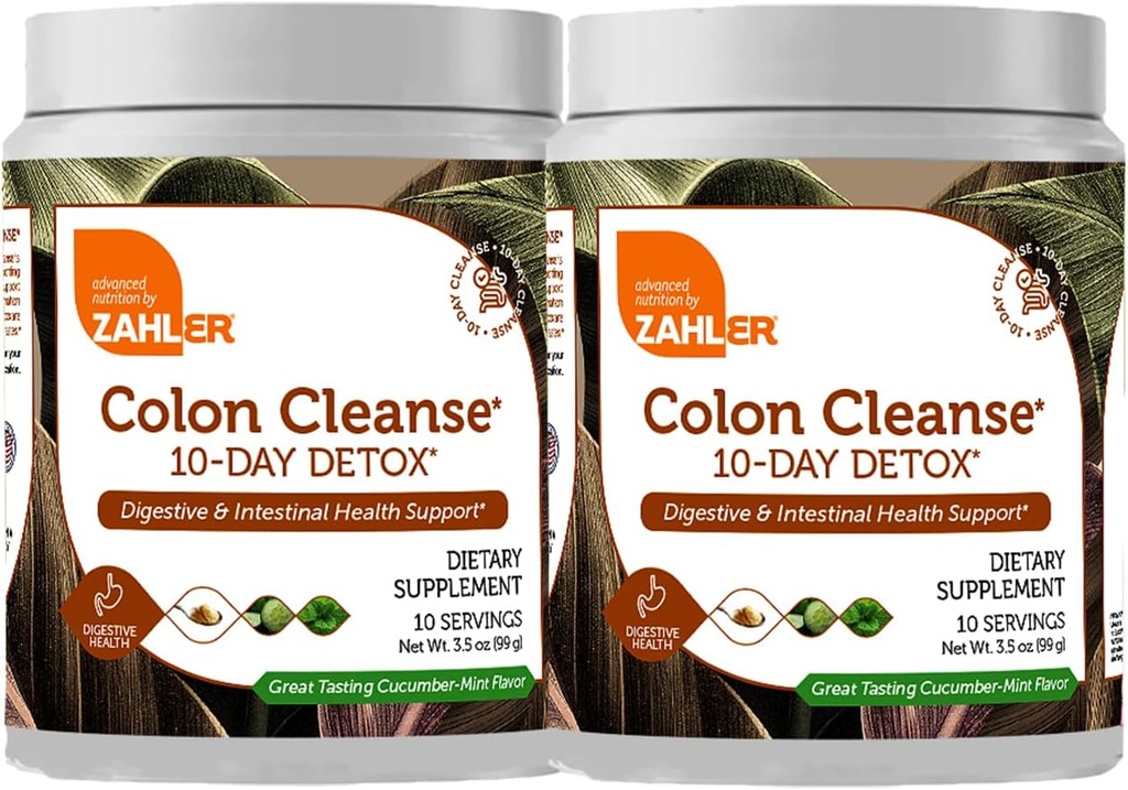 Zahler Colon Cleanse 10-Day Detox Cleanse - Cucumber Mint Flavor - Kräuterdigestive Wellness - Colon Cleanser & Detox für Bowel Movement, Body Detox, Digestion für Damen und Herren - 3.5 oz (2 Pack)