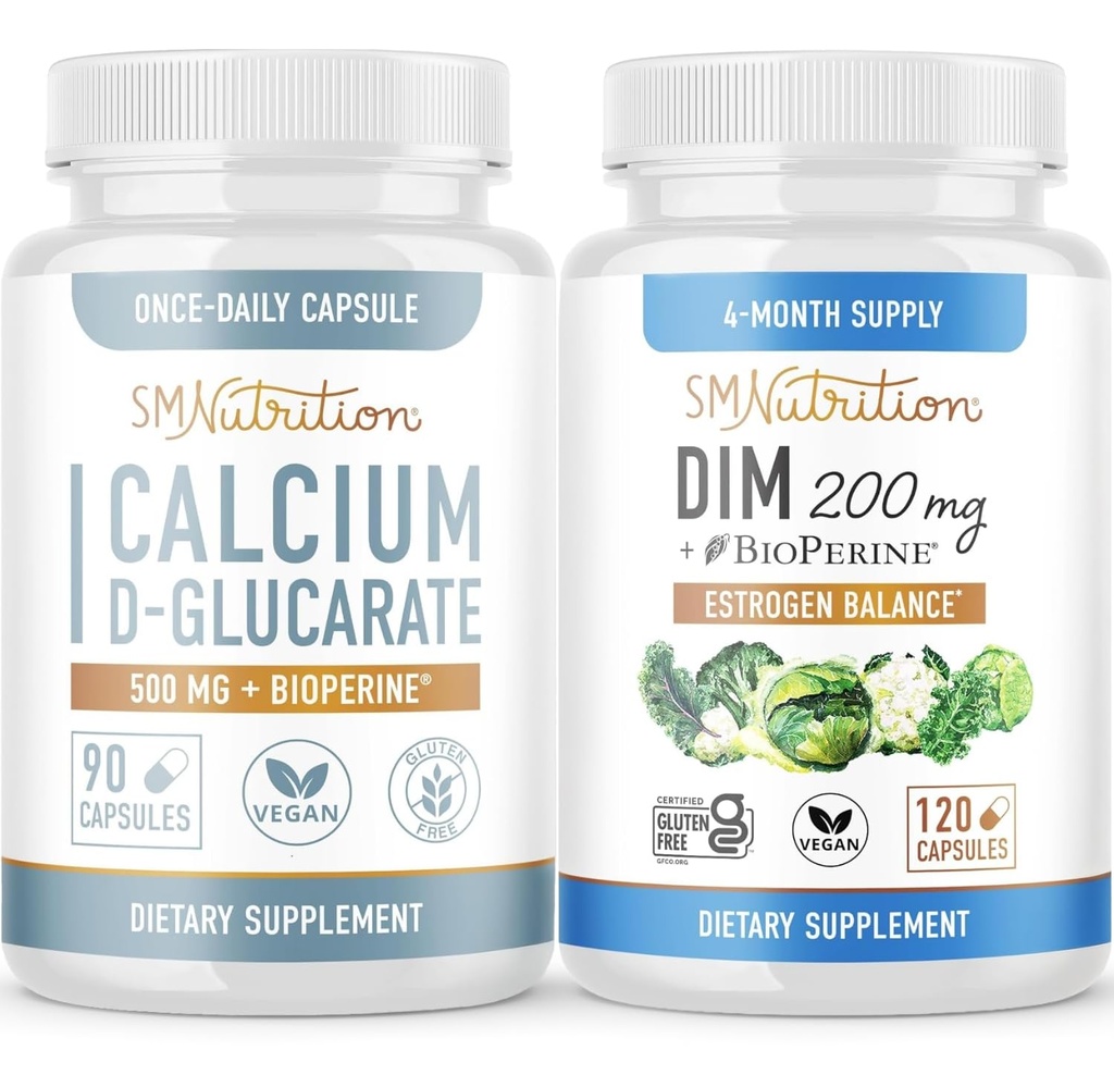 SMNutrition 200mg Supplément DIM avec Calcium D-Glucarate -Hormone Balancing Bundle avec DIM Diindolylméthane Capsules (120 portions) et Vegan sans gluten Supplément CDG non-OGM (90 portions)