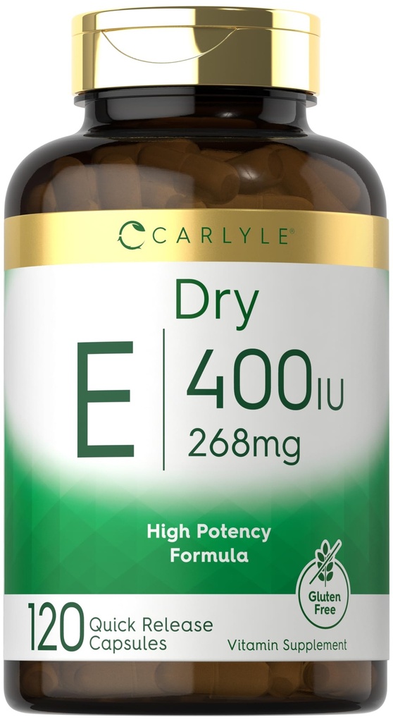 Carlyle Dry Vitamin E | 400 IU (268mg) | 120 Kapseln | Hohe Potenzformel | Non-GMO und Glutenfrei