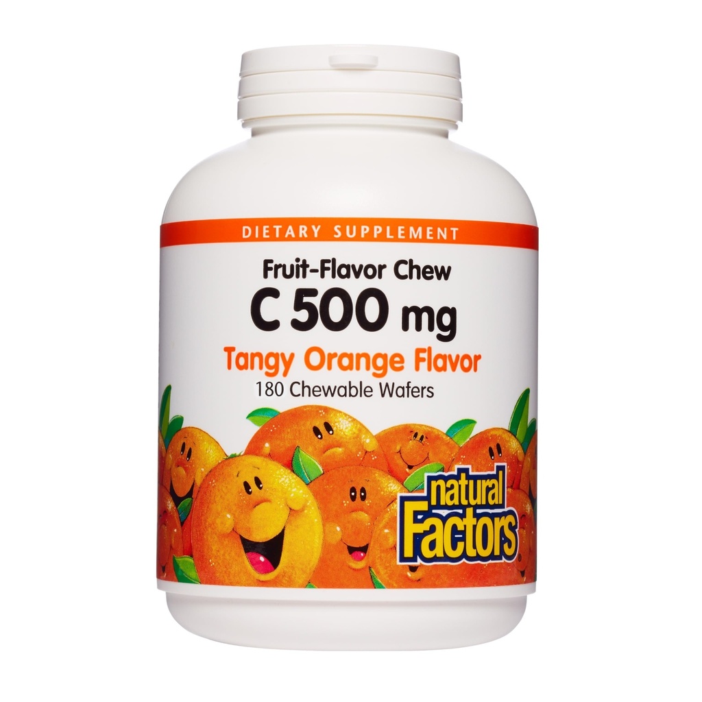 Natürliche Faktoren, Kinder Kaubares Vitamin C 500 mg, unterstützt Immungesundheit, Knochen, Zähne und Gums, Tangy Orange, 180 Count (Pack von 1)