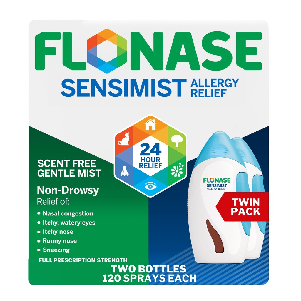 Flonase Sensimist Allergy Relief Nasenspray für Nicht-Drowsy, 24-Stunden Multi-Symptom Allergy Relief – 120 Sprays (Pack von 2)