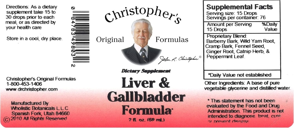 Christopher's Original Formulas Liver & Gallbladder Formel, Kräuterergänzung für Detox & Verdauungsunterstützung, 2 fl oz
