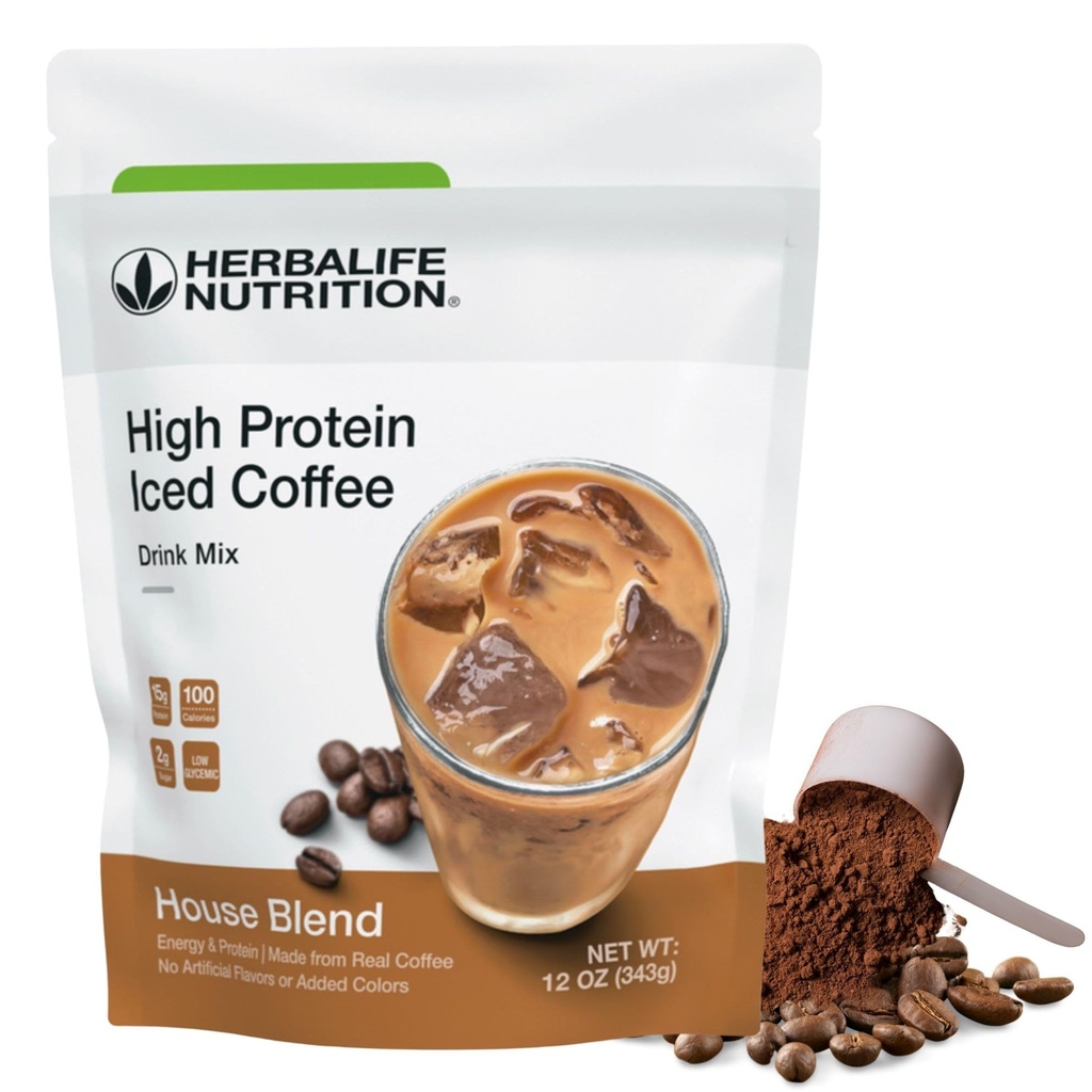 Herbalife HERBALIFE NUTRITION Haute teneur en protéines Iced Coffee Drink Mix: (House Blend 12 oz 343g) Énergie et protéines, fait à partir de vrai café, 12 onces