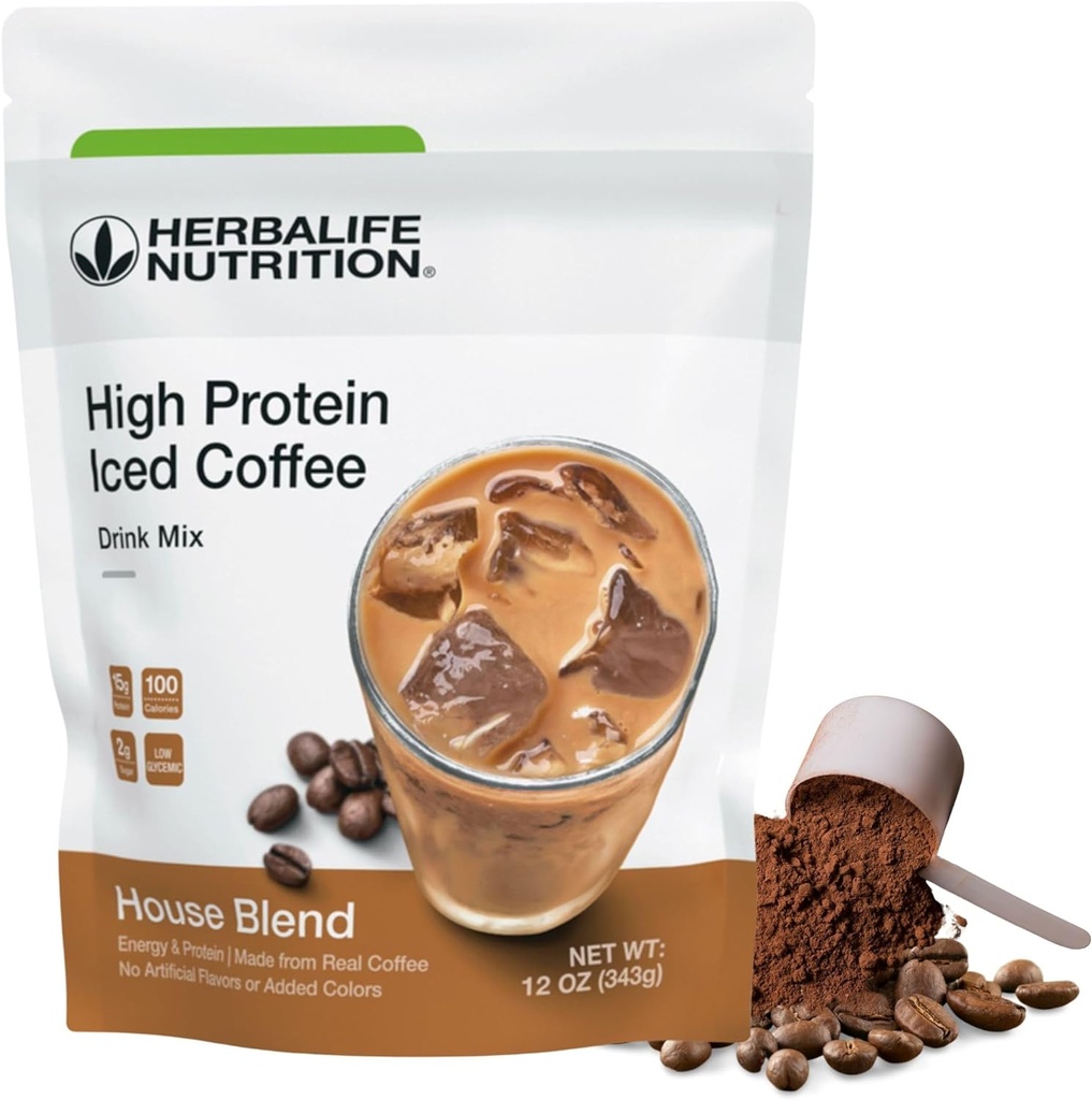 Herbalife HERBALIFE NUTRITION High Protein Iced Coffee Drink Mix: (House Blend 12 oz 343g) Energy and Protein, Made From Real Coffee, 12 ounces