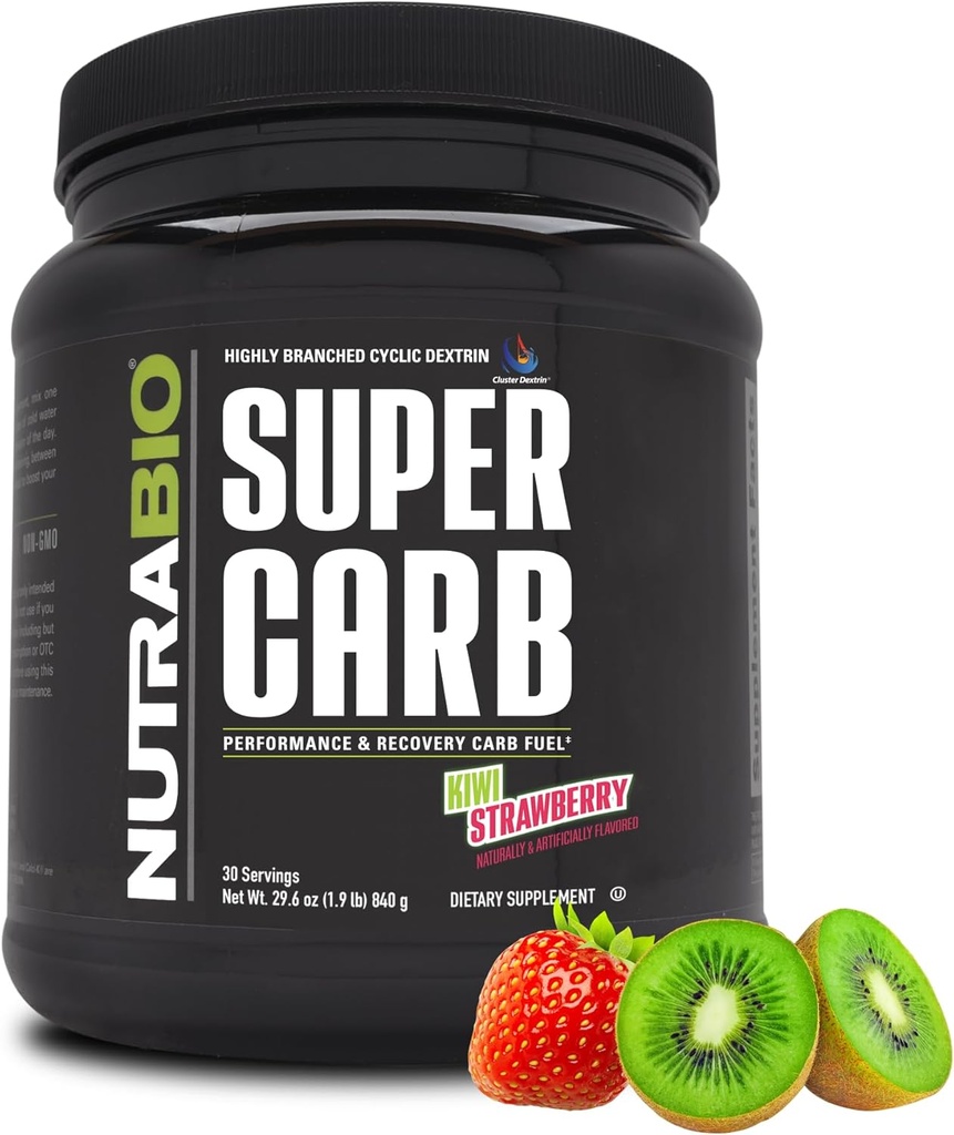 NutraBio Super Carb, Kohlenhydratpulver mit Cluster Dextrin & Elektrolyte, Advanced Carb Supplement Powder for Workout Fuel, Performance and Muscle Recovery, Cyclic Dextrin, Kiwi Strawberry, 30 Sv