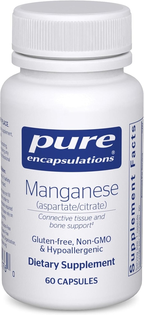 Pure Encapsulations Manganese (Aspartate/Citrate) | Hypoallergene Trace Mineralische Ergänzung für Connective Tissue und Knochen | 60 Kapseln