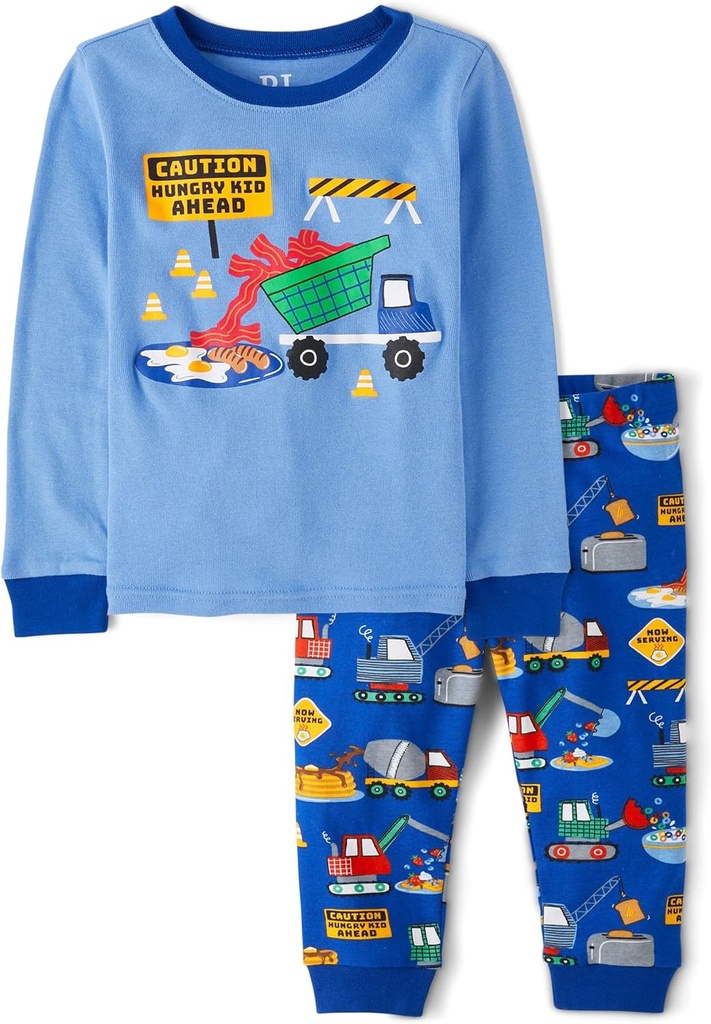 The Children's Place baby boys Button Long Sleeve Top and Pants Snug Fit 100% Cotton 2 Piece Pajama Set