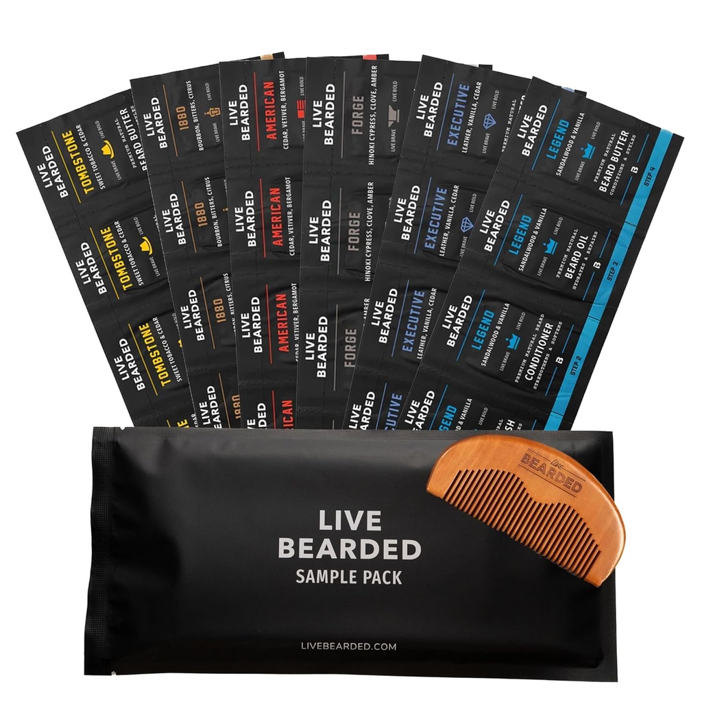 Ensemble d'huile et de beurre à barbe vivante avec peigne, cadeau bonus - Ingrédients tout naturel Shea, Argan, Jojoba - Soutien à la croissance - Fabriqué aux États-Unis