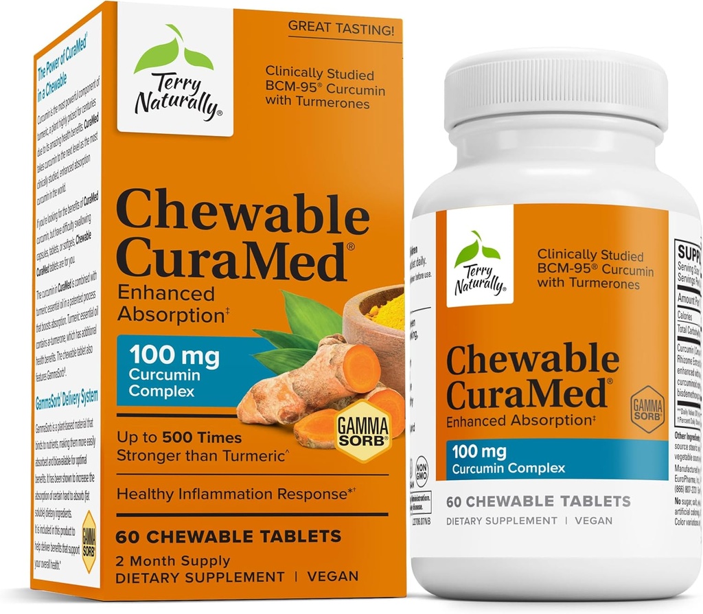 Terry Natürlich CuraMed 100 mg Curcumin Complex - Enhanced Absorption Curcumin Supplement mit Kurkuma - Brain & Liver Health Support Supplement - Vegan Nahrungsergänzung - 60 hässliche Tabletten