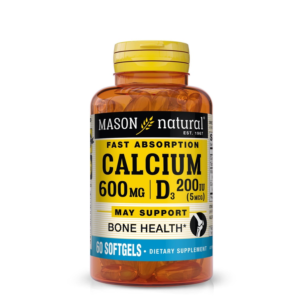 MASON NATURAL Fast Absorption Kalzium mit Vitamin D3 - stärkt Muskelfunktion, unterstützt gesunde Knochen und Gesundheit, 60 Softgels