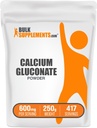 BulkSupplements.com Calcium Gluconate Powder - Kalzium-Ergänzung, einfach absorbiert - Unflavored & Glutenfrei, 600mg pro Servierung, 250g (8.8 oz) (Pack von 1)