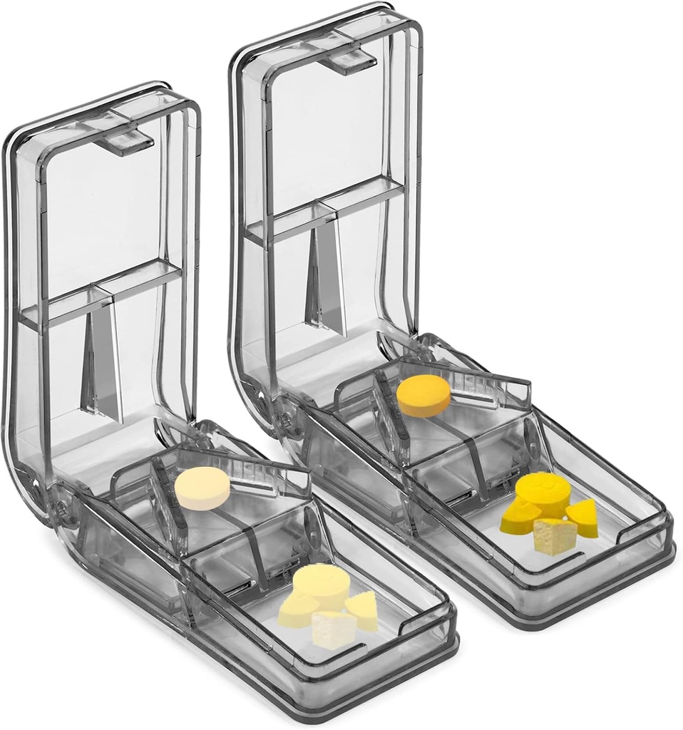 JohnBee 2PCS Pill Cutter pour les petites ou grandes pilules - Le meilleur diviseur de pilules multiples jamais - Design aux États-Unis - Doubles comme une boîte à comprimés - Ne convient pas pour les petites pilules (Gray)