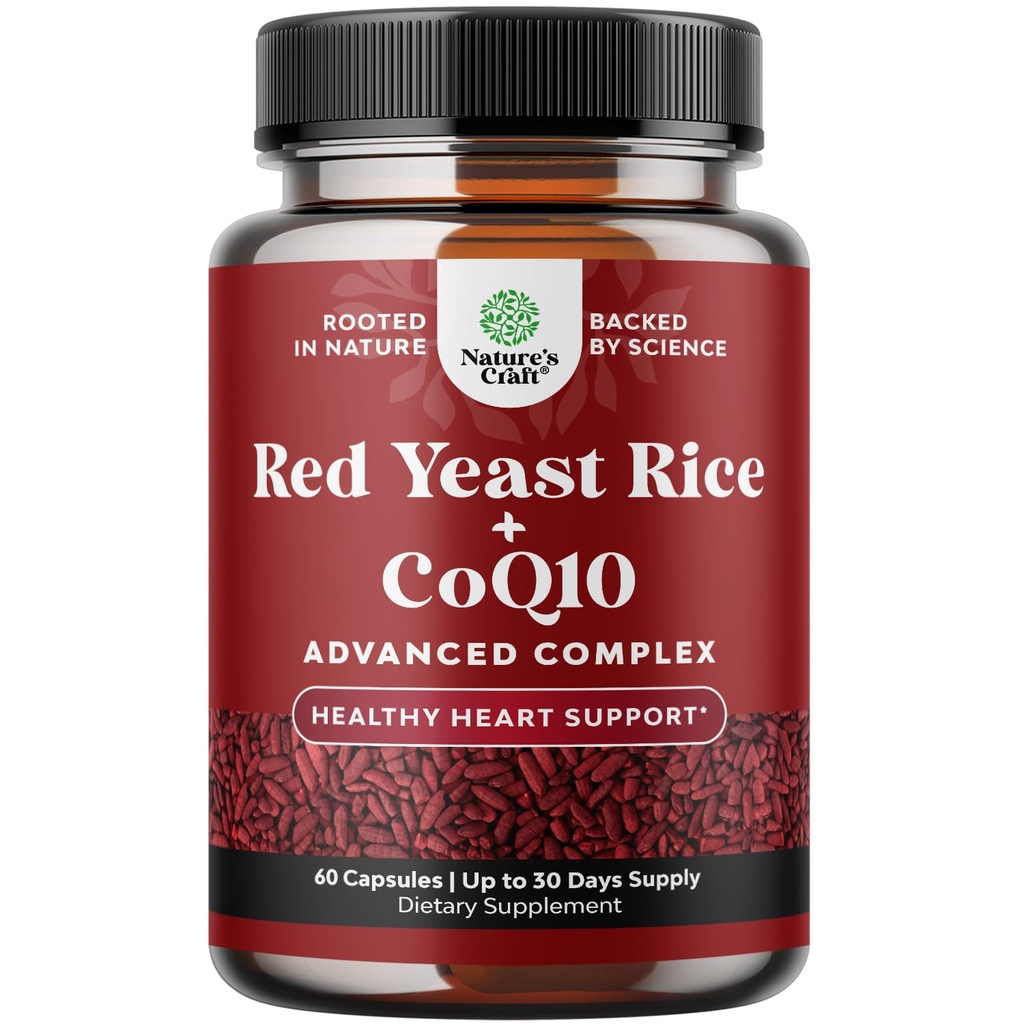 Red Yeast Rice mit CoQ10 Ergänzung - Advanced Healthy Heart & Healthy Cholesterol Levels Formel für Männer & Frauen - Extra Strength Capsule mit Red Yeast Rice 1200 mg Kapseln mit CoQ10-60 Count