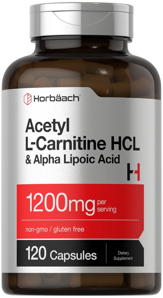 Horbäach Acetyl L Carnitin HCL & Alpha Lipoic Acid 1200mg | 120 Kapseln | ALC ALA Complex | Non-GMO & Gluten kostenlose Ergänzung