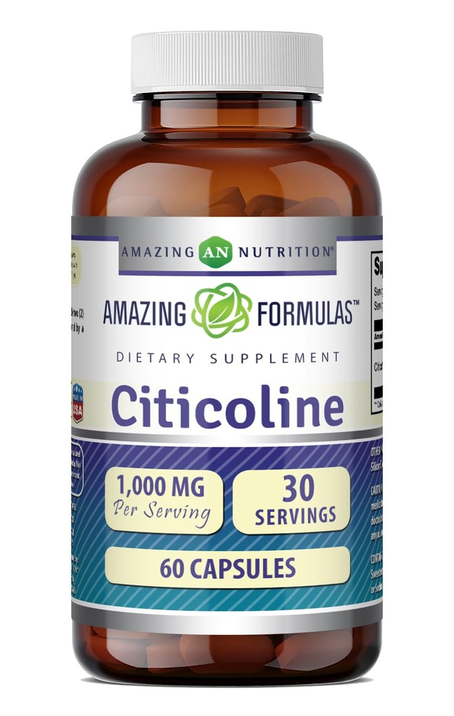 Formules étonnantes Supplément citicoline $ 1000 Mg par service $ Capsules $ Non-GMO $ Sans gluten $ Fabriqué aux États-Unis (1 Pack, 60 Compte)