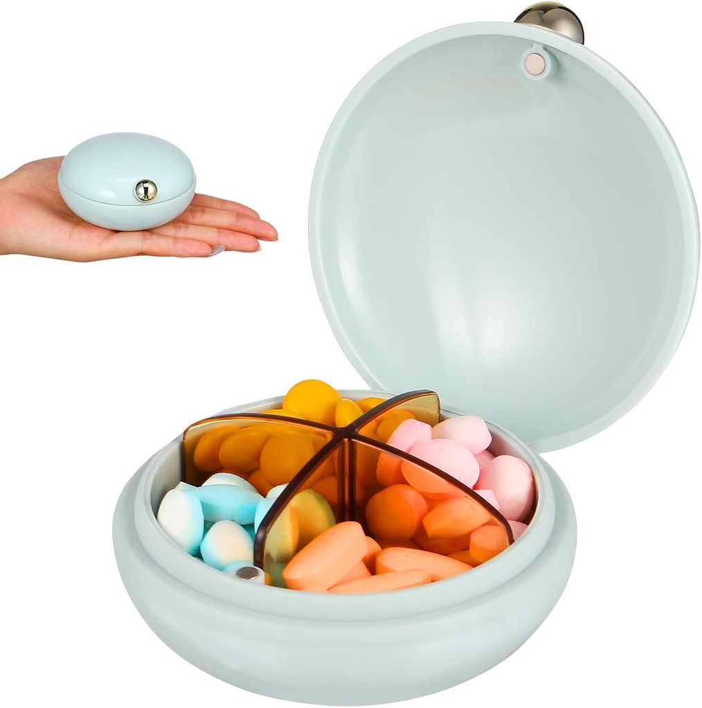 iplusmile Pill Organizer 4 Mal A Day, Cute Round Travel Container, Tragbare abnehmbare Komponenten Pill Box Dispenser für Frauen Arbeitsplatz Urlaub Tägliche Vitamine Träger (blau)