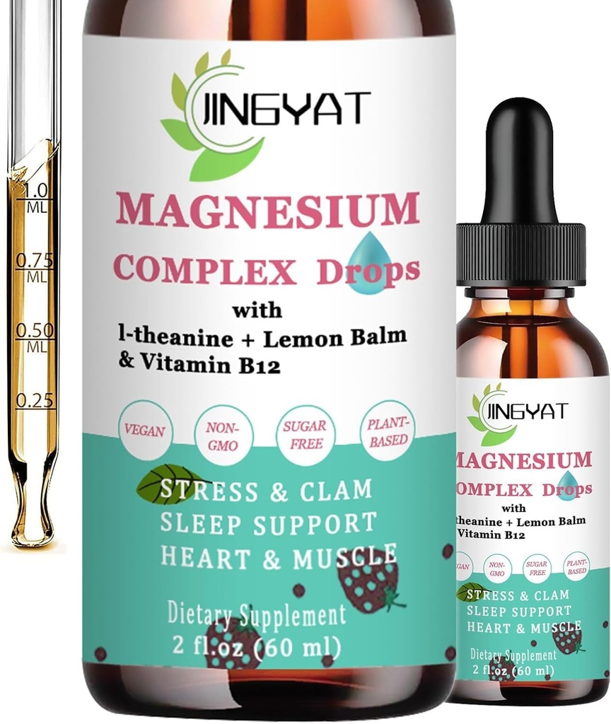 5-in-1 Magnesium Tropfen - 1000mg Magnesium Glycinat, L-Threonat, Citrat,Taurat,Malat und l-Theanin - Hohe Absorption Magnesiumflüssigkeit