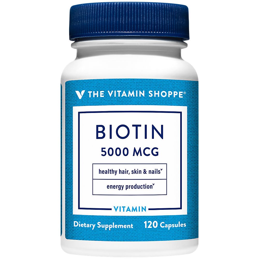 Der Vitamin Shoppe Biotin 5.000MCG, Nährstoff-Mebolismus-Unterstützung für gesundes Vibrant-Haar, gesunde Haut und starke Nägel, Energieproduktion (120 Kapseln)