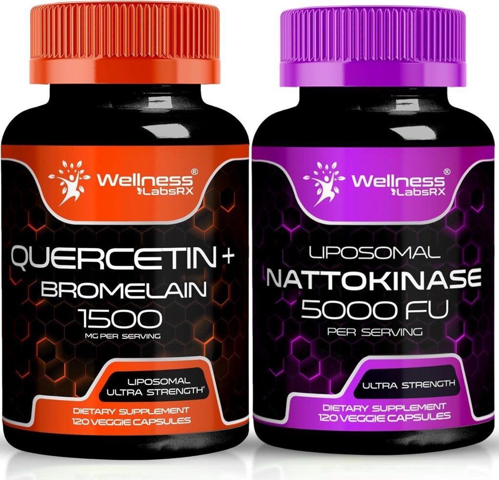 WELLNESS LABSRX Quercetin avec des capsules de complément à la nattokinase - 5000 FU - Enzymes de l'extrait de natto japonais pur