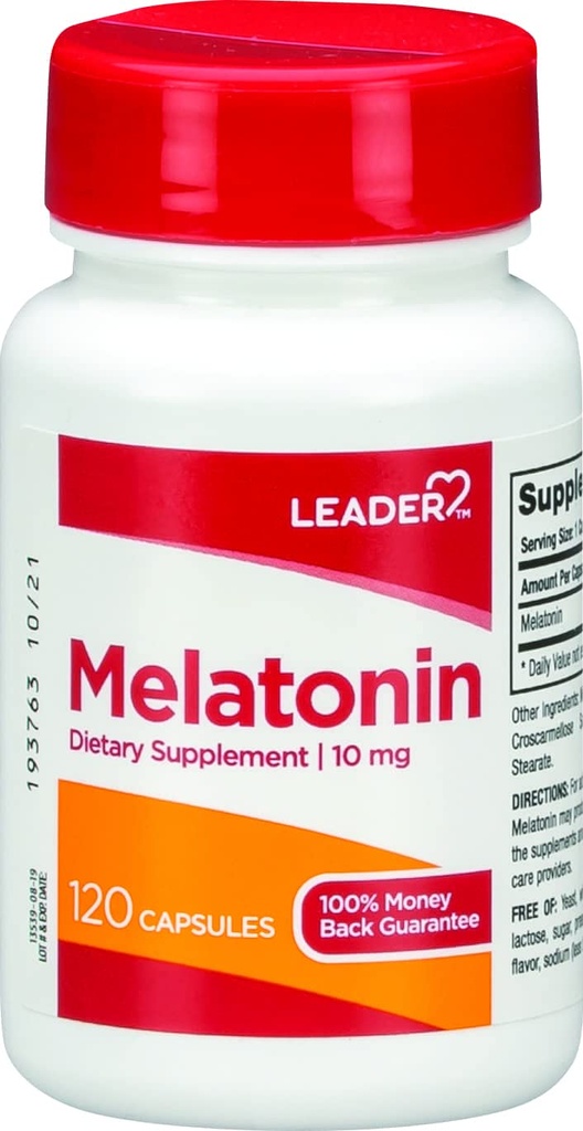 Leader Melatonine 10MG Capsules 120 Ct. Max Strength Aide au sommeil pour l'insomnie
