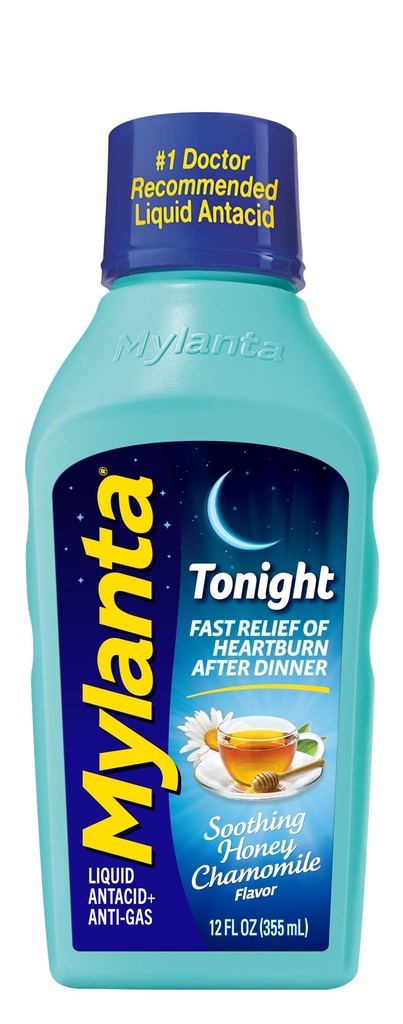 Mylanta Heartburn and Gas Relief, Antiacide liquide, formule de ce soir, Miel Camomile Flavor, 12 Fl Oz