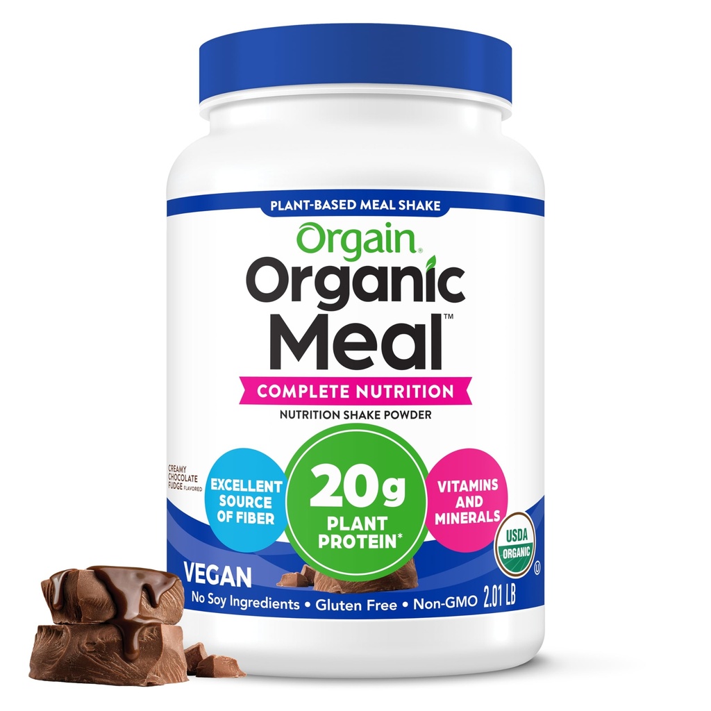 Orgain bio végétalien substitut de protéines poudre, chocolat crémeux fudge - 20g Protéines végétales, sans gluten, sans lait, sans lactose, sans soja, sans sucre ajouté, pour les smoothies et shakes - 2.03lb