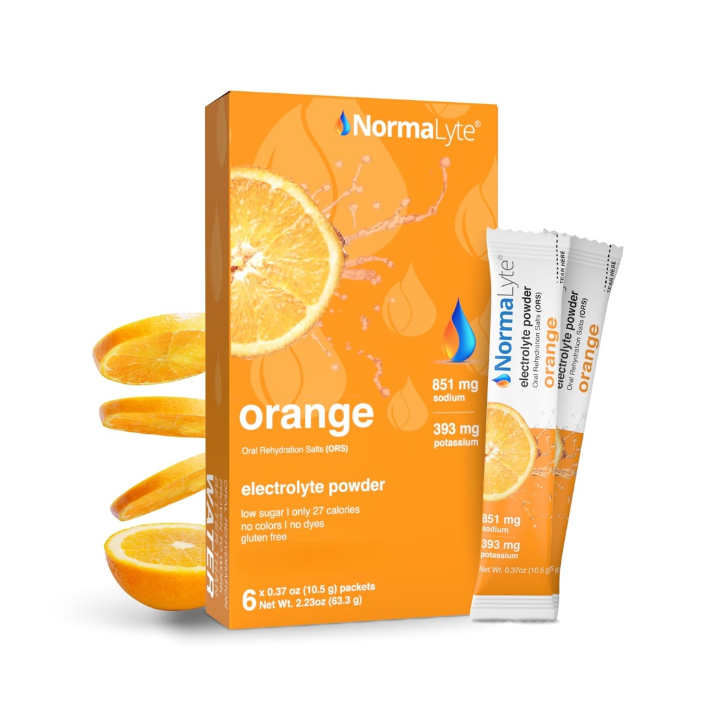 NormaLyte Oral Rehydration Salts- Pack von 6 (Orange) | Elektrolyte, Energieergänzungsmittel, Elektrolyte Pakete, Hydration Sachet, Kaliumergänzung, Vegan, Dehydration Erholung