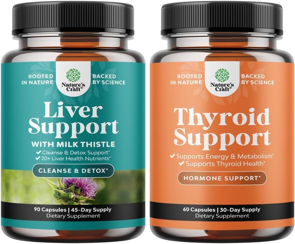 Bundle of Liver Cleanse Detox & Repair - Silymarin Milk Thistle Dandelion Root, Beetroot & Artichoke Extract & Thyroid Support - L Tyrosin, Bladderwrack, Selenium & Ashwagandha für Hormonbilanz