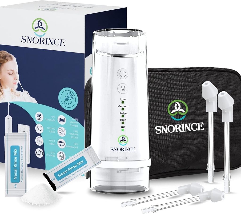 Nasal Bewässerungssystem für Sinus Relief - Portable Cordless Electric Neti Pot Nose Cleaner - Sinus Flush Kit für Erwachsene & Kinder, Home & Reisen mit 4 Spülmodi, 4 Düsen, 40 Salzpackungen