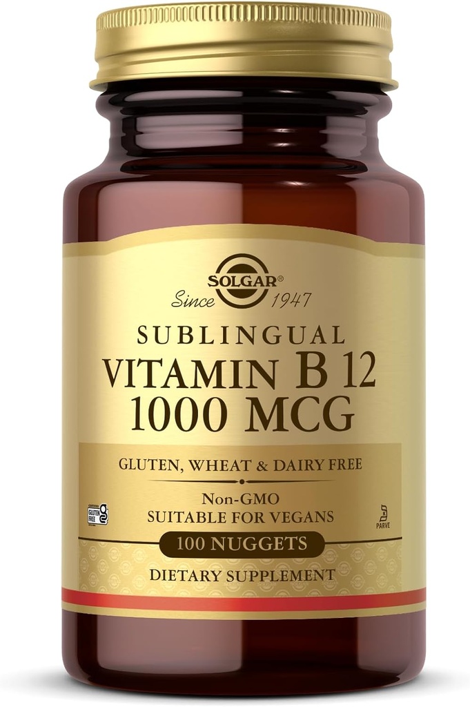 Solgar Sublingual Vitamin B12 1000 mcg - 100 Nuggets - Non-GMO, Vegan, Glutenfrei, Dairy Free, Kosher, Halal - 100 Servierungen