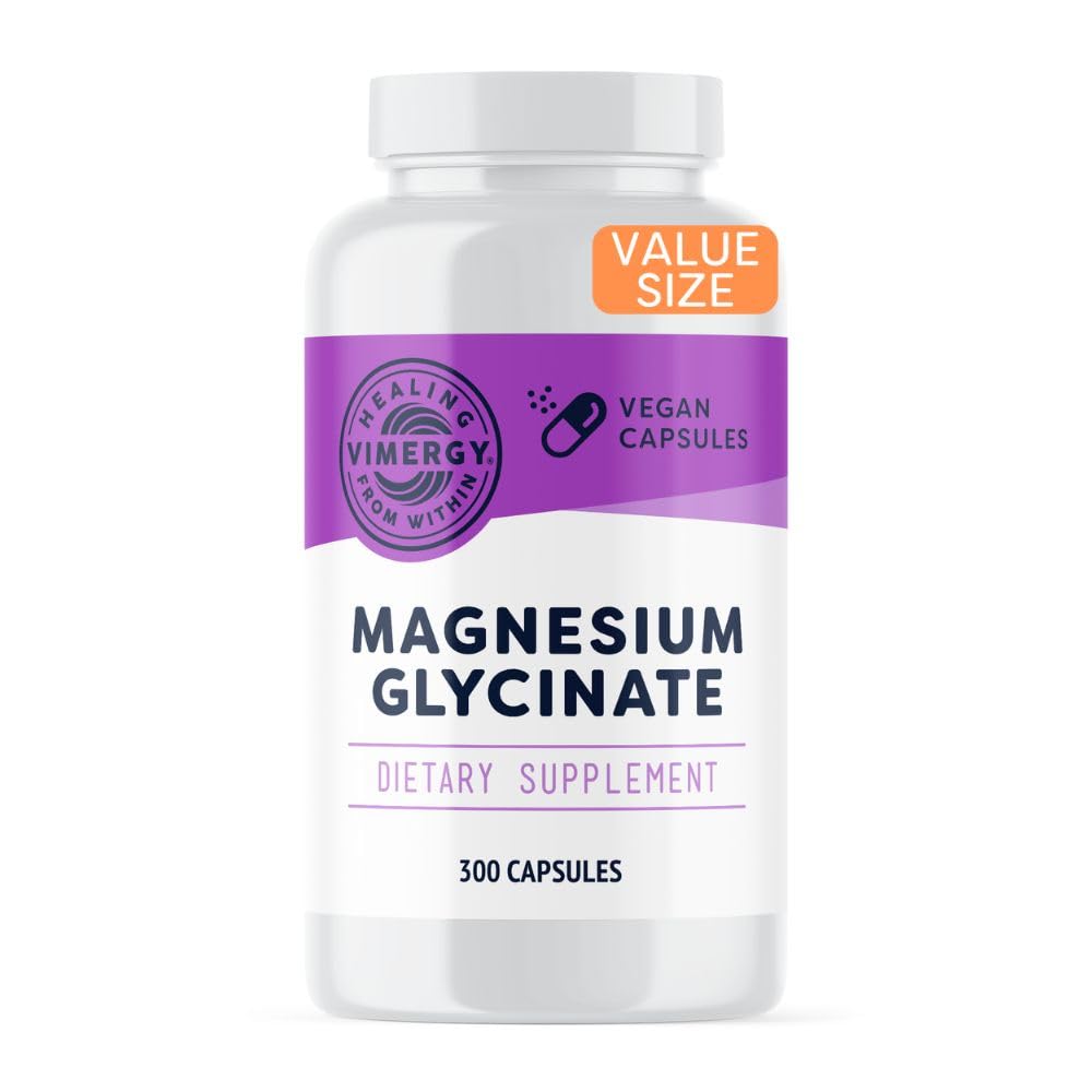 Vibrogy Magnésium Glycinate – Stress Support – Chelated to Evit Tummy Upset*– Promote la santé cardiaque et l'énergie*– Kosher, Vegan sans gluten – 300 capsules