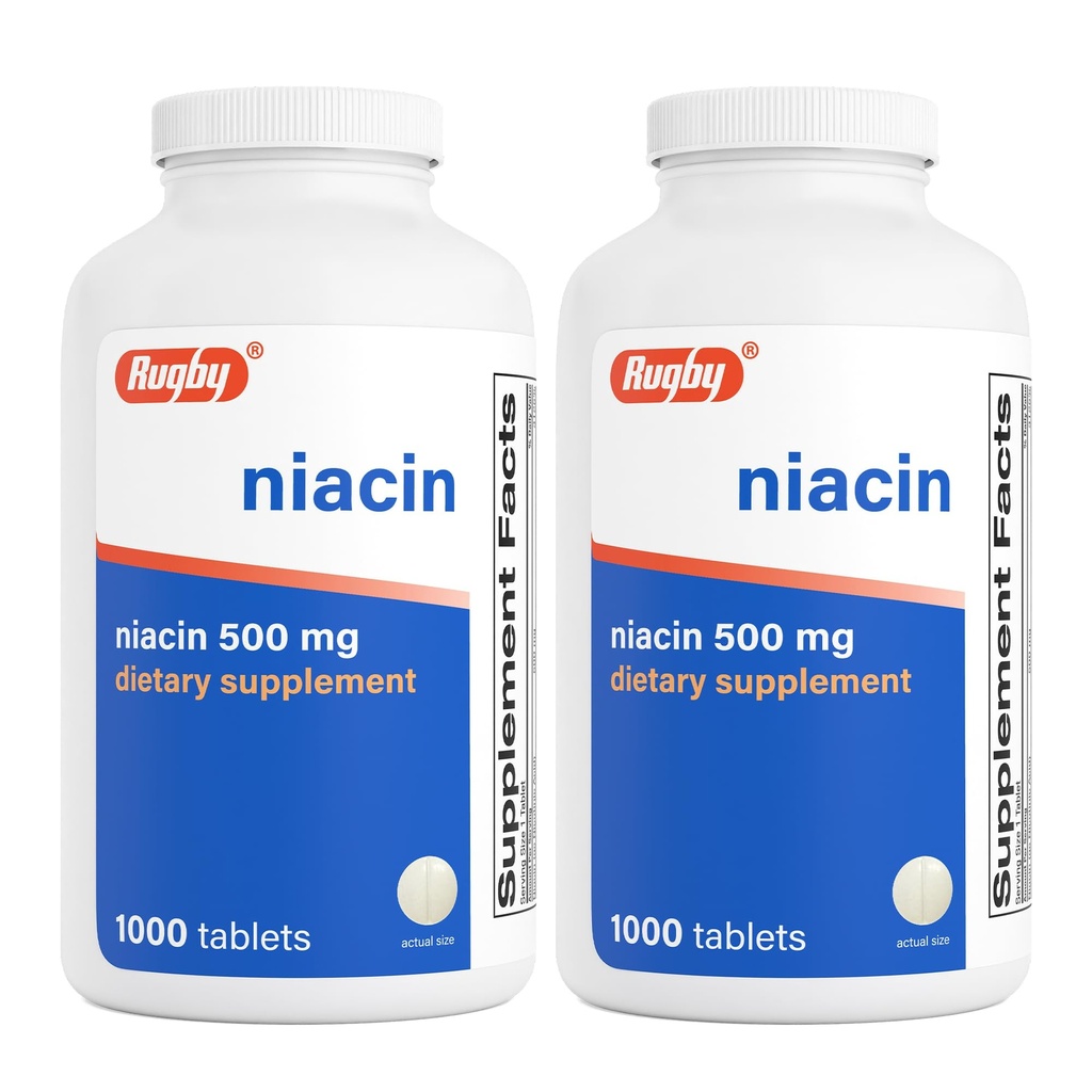 Rugby Niacin 500mg - Vitamin B3 Beilage für Männer und Frauen - 1.000 Tabletten (2-Pack)