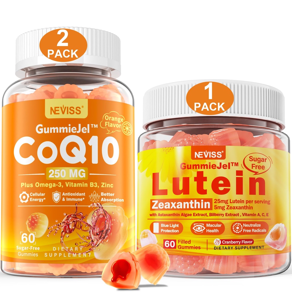 NEVISS Sugar Free Lutein Gummis 60 Count + CoQ10 Gummis 120 Count