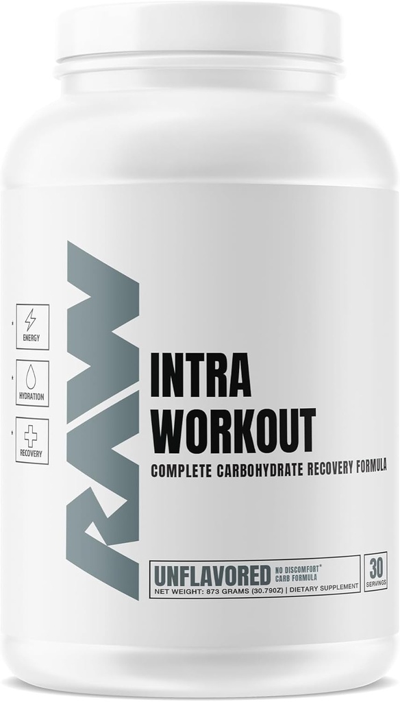 RAW supplément d'entraînement intra poudre, non aromatisé - Intra supplément pour l'hydratation, la concentration mentale, l'énergie et la récupération d'entraînement - poudre d'entraînement intra qui augmente la performance et l'endurance - 30 portions