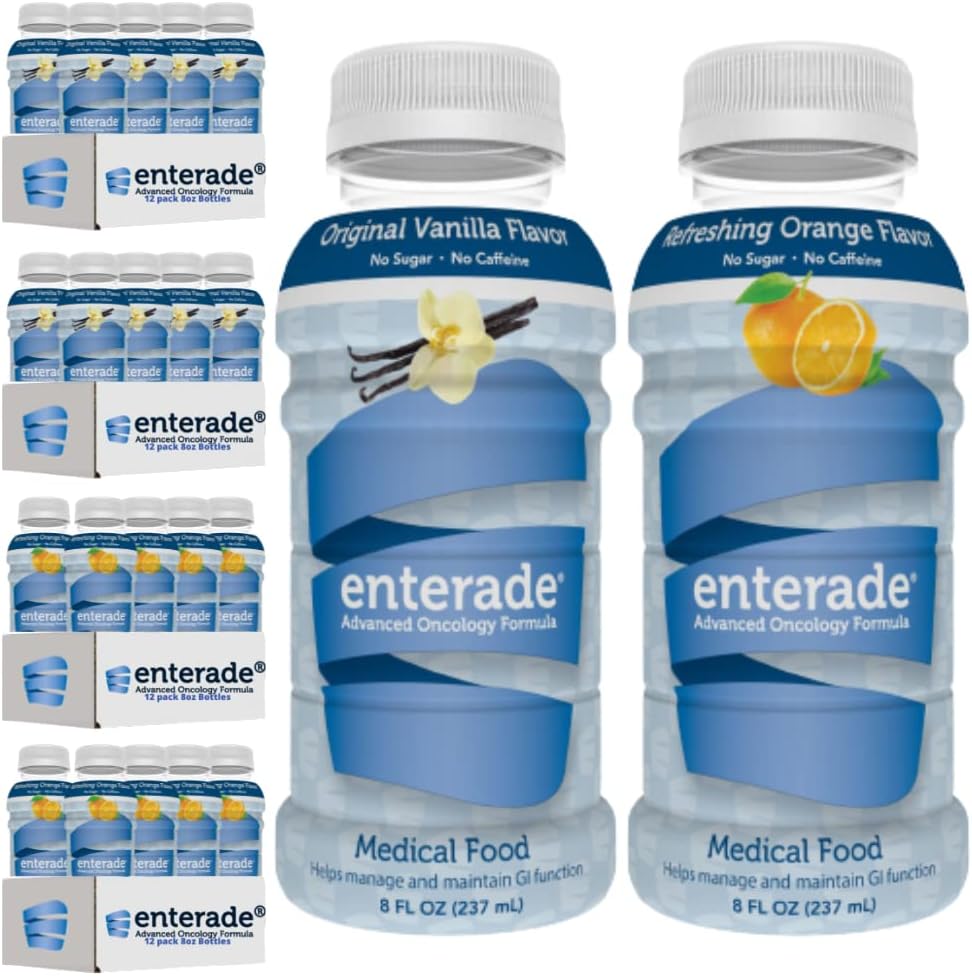 Enterade AO 48 Flaschen Orange und Vanille Bundle, speziell geformt, um Behandlung zu reduzieren GI Nebenwirkungen, 8oz Orange (2 Packungen von 12) + 8oz Vanille (2 Packungen von 12)