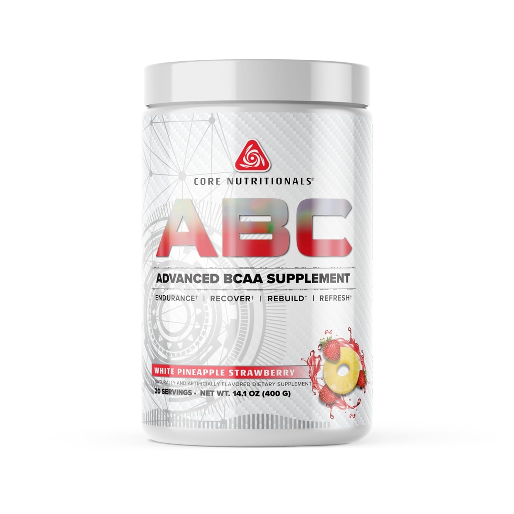 Core Nutritionals ABC Advanced BCAA Supplement | Aminosäure Erholung Mischung | mit Glutamin, Beta Alanine, Citrulline Malate | 20 Servierungen (Weiße Ananas Erdbeere)