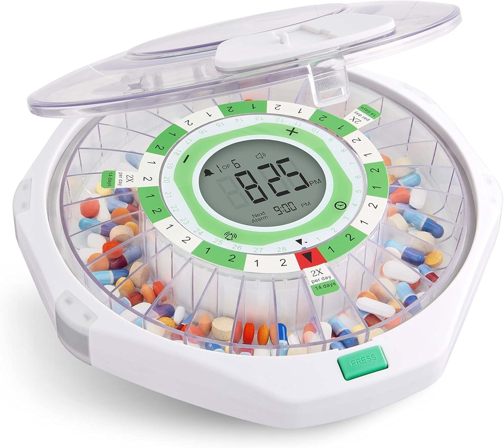 Live Fine 28-Day Automatische Pillenspender Frosted Lid mit Upgrade LCD Display und Schlüsselschloss, Sound &amp; Licht für Rezepte, Medikamente, Vitamine, Ergänzungen &amp; Mehr